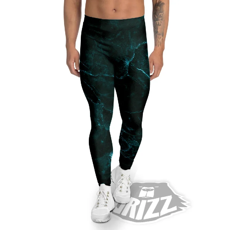 Marble Dark Green Print Men's Leggings