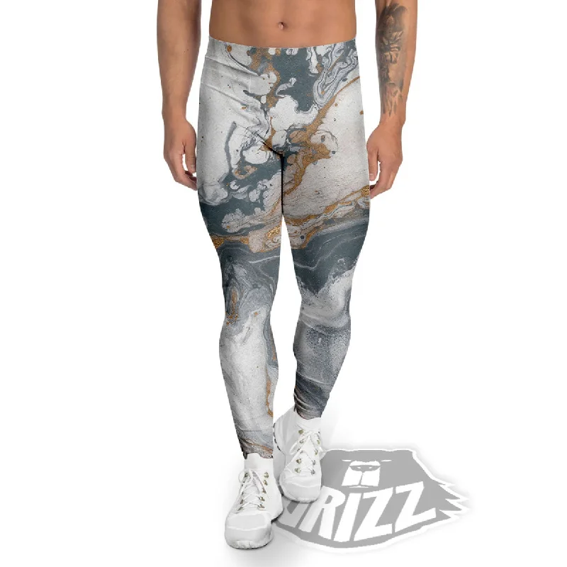 Marble Grey Bronze Print Men's Leggings