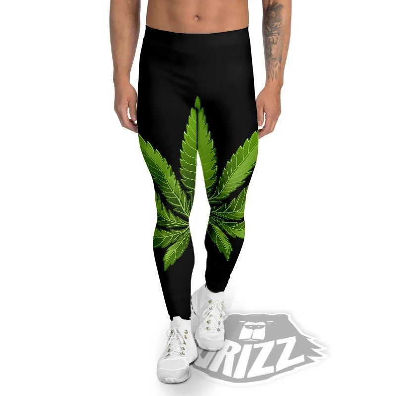 Marijuana Leaf Green Print Men's Leggings