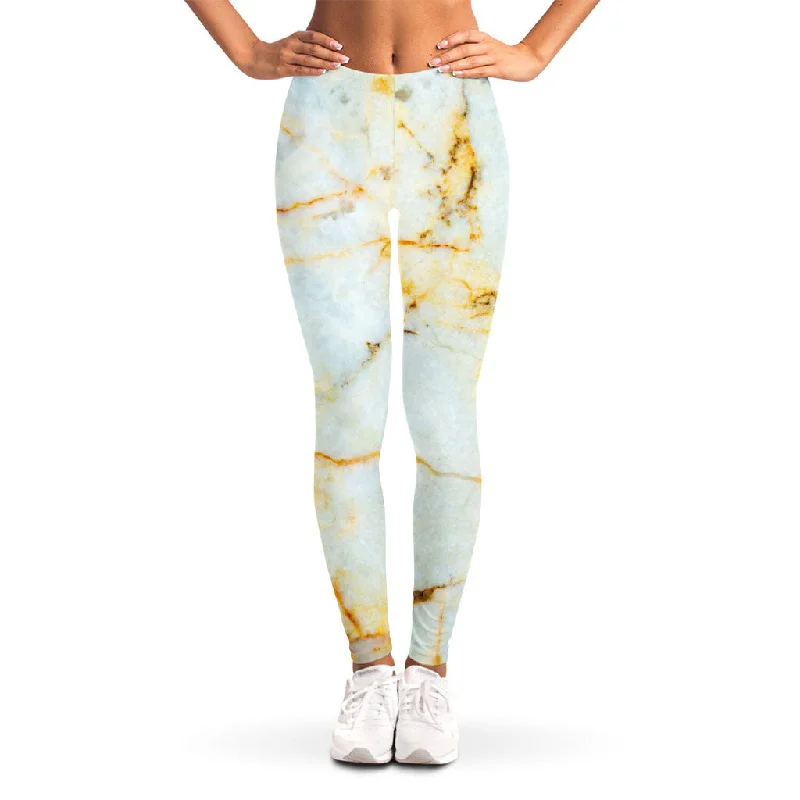 Natural Gold Marble Print Women's Leggings