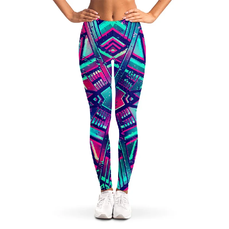 Neon Ethnic Aztec Trippy Print Women's Leggings