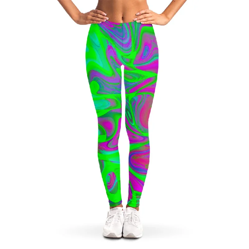 Neon Green Pink Psychedelic Trippy Print Women's Leggings