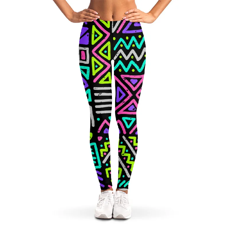 Neon Native Aztec Pattern Print Women's Leggings