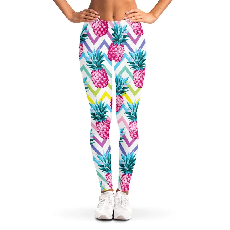 Neon Zig Zag Pineapple Pattern Print Women's Leggings