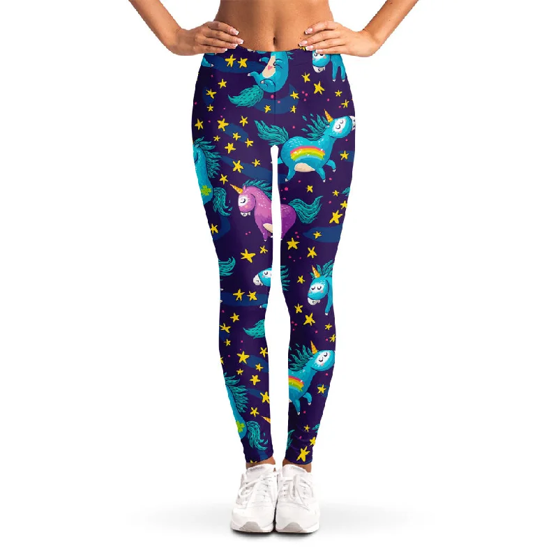 Night Star Unicorn Pattern Print Women's Leggings