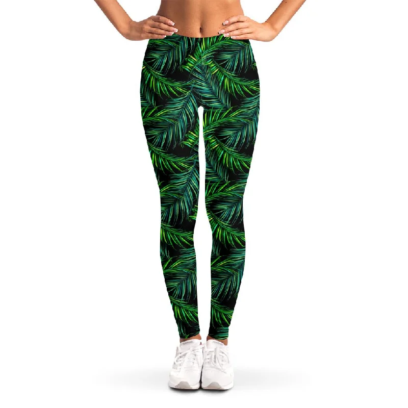 Night Tropical Palm Leaves Pattern Print Women's Leggings