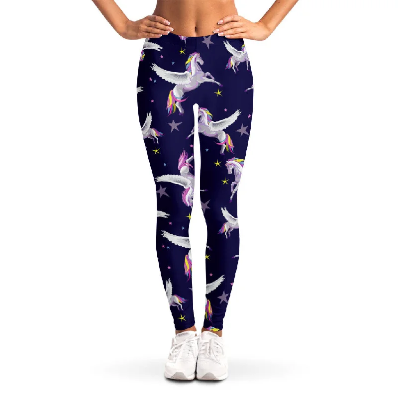 Night Winged Unicorn Pattern Print Women's Leggings