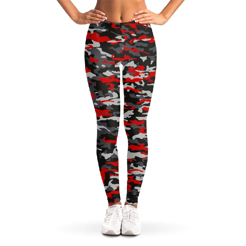 Orange Black And Grey Camouflage Print Women's Leggings