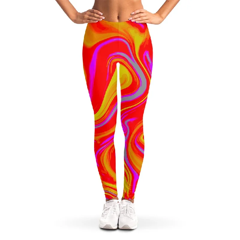 Orange Psychedelic Liquid Trippy Print Women's Leggings