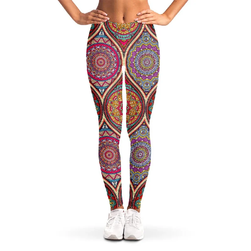 Oval Bohemian Mandala Patchwork Print Women's Leggings