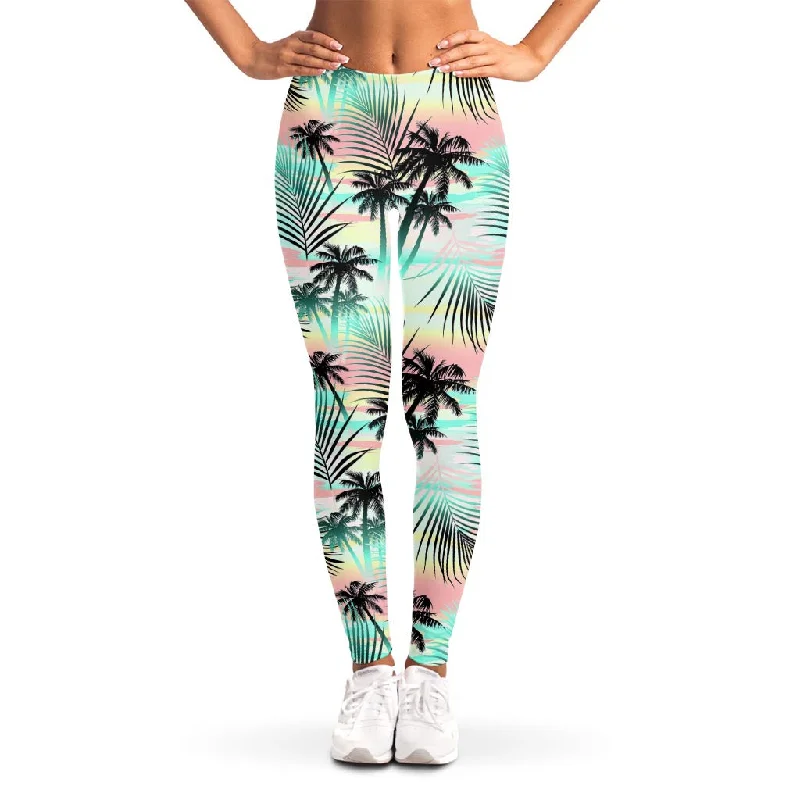 Pastel Palm Tree Pattern Print Women's Leggings