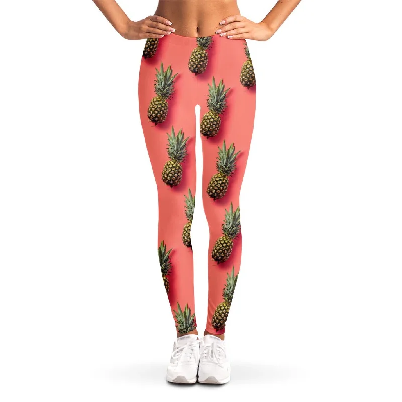 Pastel Pink Pineapple Pattern Print Women's Leggings