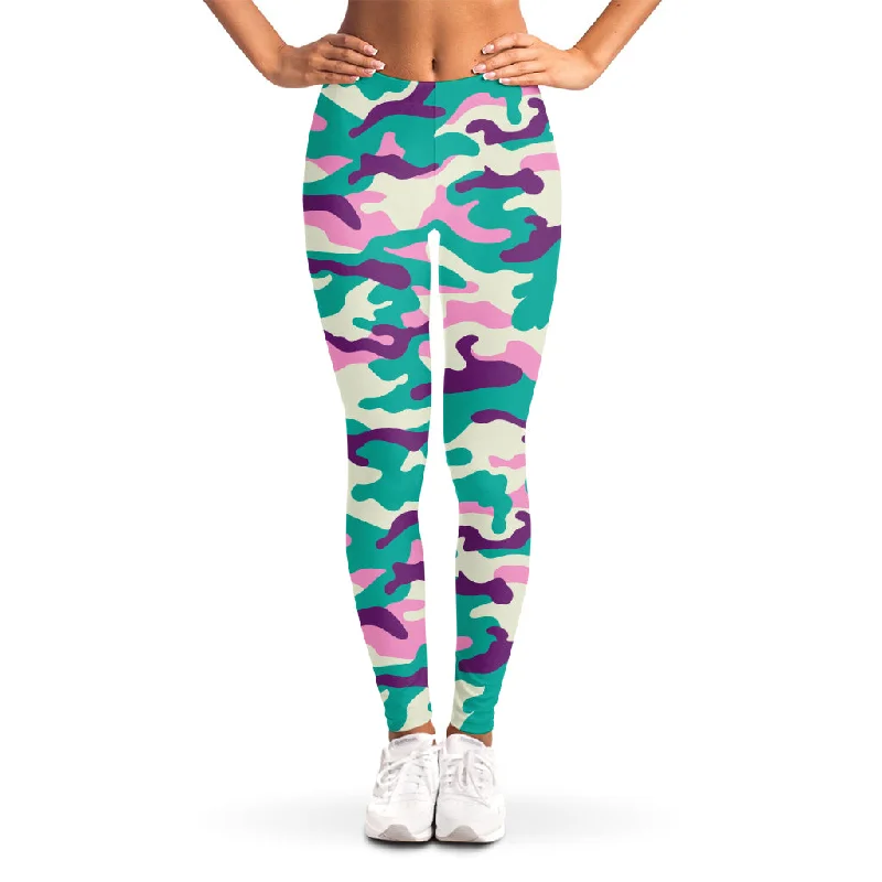 Pastel Teal And Purple Camouflage Print Women's Leggings