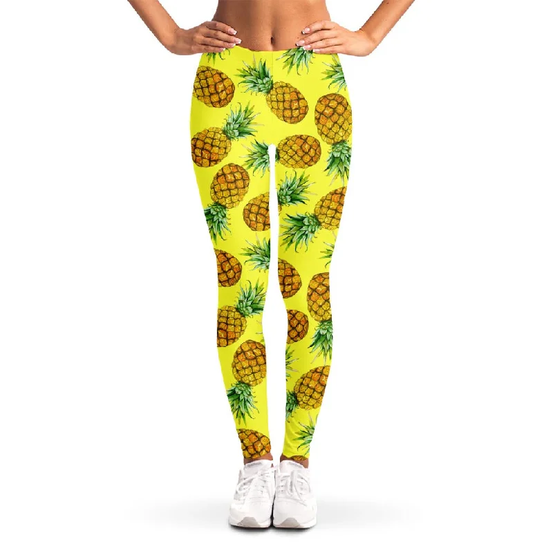 Pastel Yellow Pineapple Pattern Print Women's Leggings