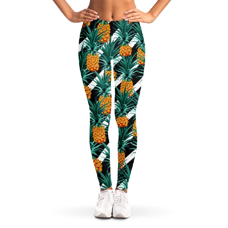 Pineapple Striped Pattern Print Women's Leggings