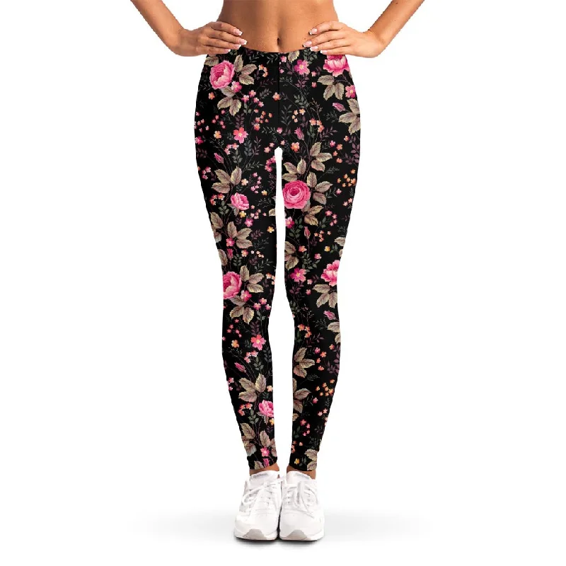 Pink Floral Flower Pattern Print Women's Leggings