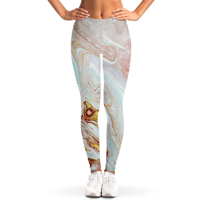 Pink Gold Liquid Marble Print Women's Leggings