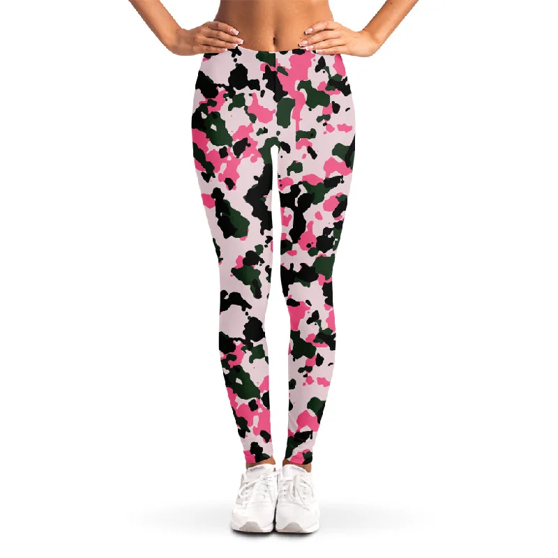 Pink Green And Black Camouflage Print Women's Leggings