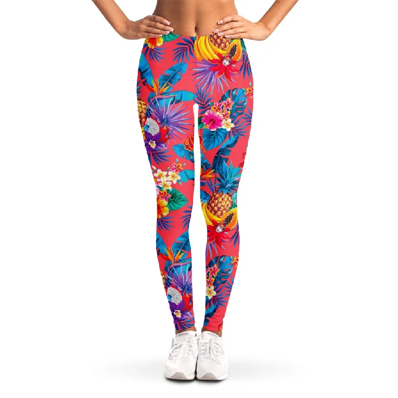 Pink Hawaiian Fruits Pattern Print Women's Leggings