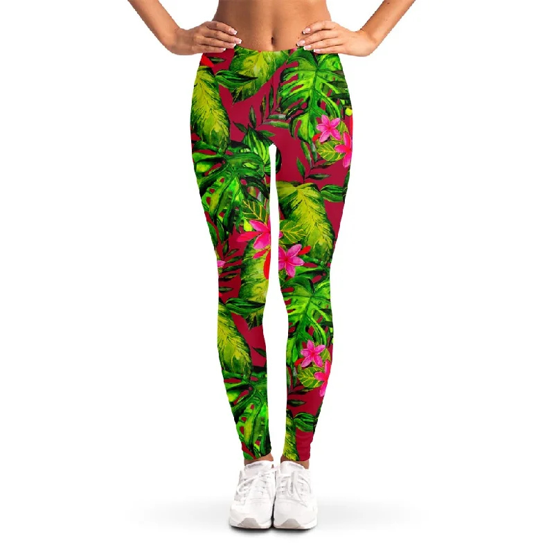 Pink Hawaiian Tropical Pattern Print Women's Leggings