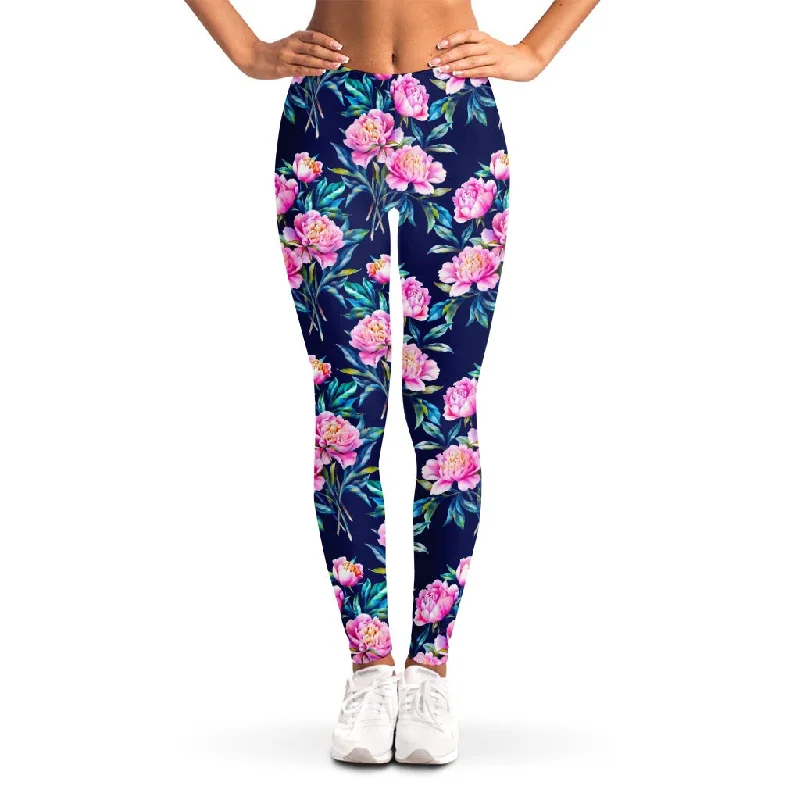 Pink Peony Floral Flower Pattern Print Women's Leggings