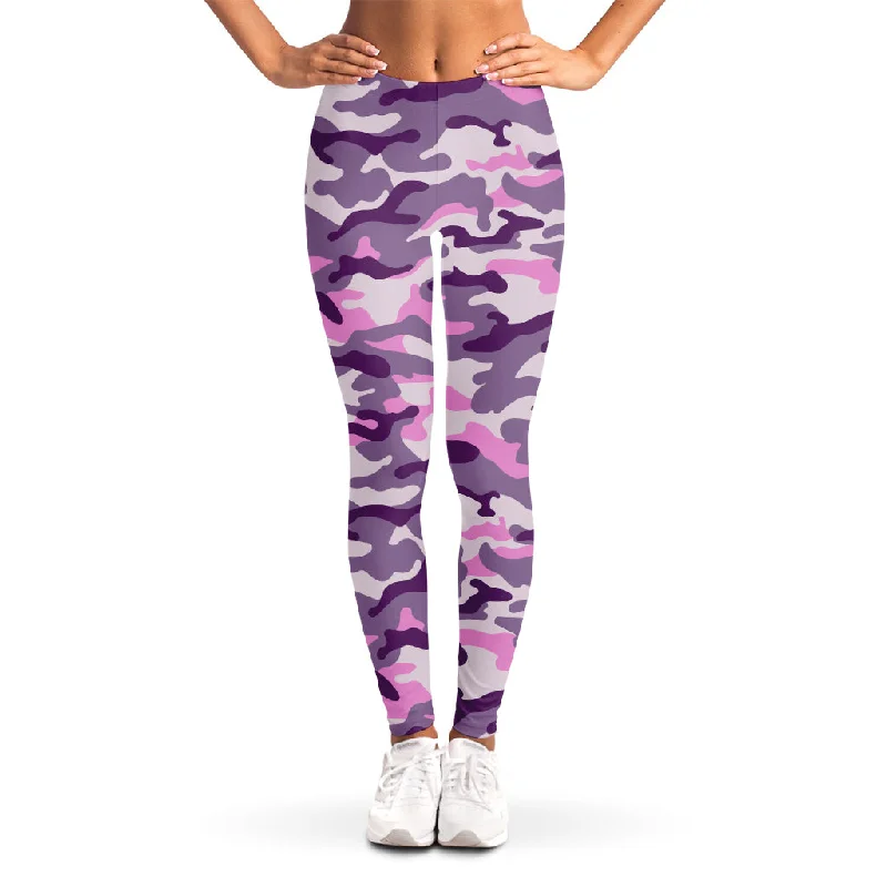 Pink Purple And Grey Camouflage Print Women's Leggings