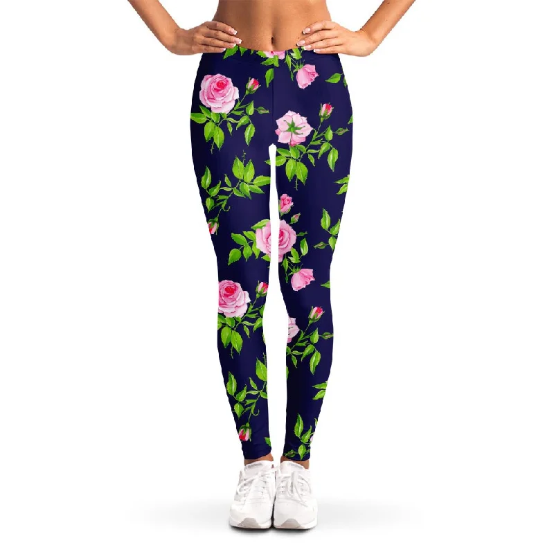 Pink Rose Floral Flower Pattern Print Women's Leggings