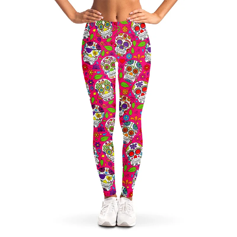 Pink Sugar Skull Pattern Print Women's Leggings