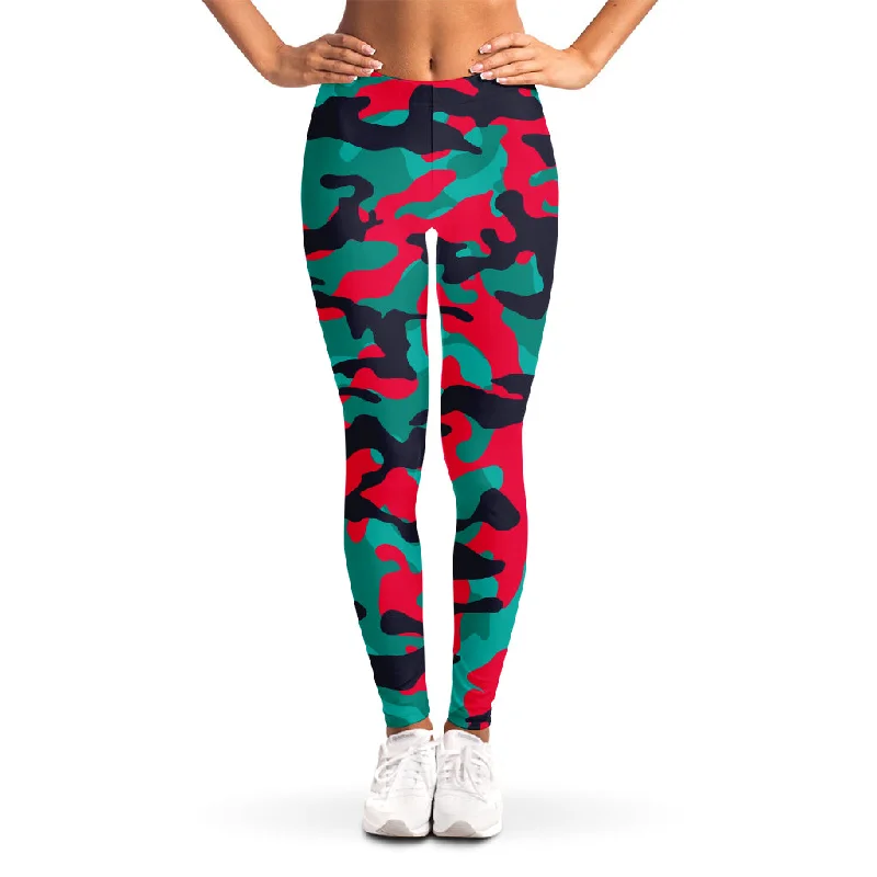 Pink Teal And Black Camouflage Print Women's Leggings