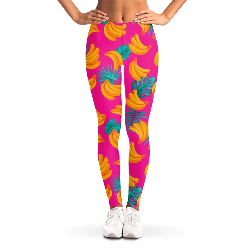 Pink Tropical Banana Pattern Print Women's Leggings