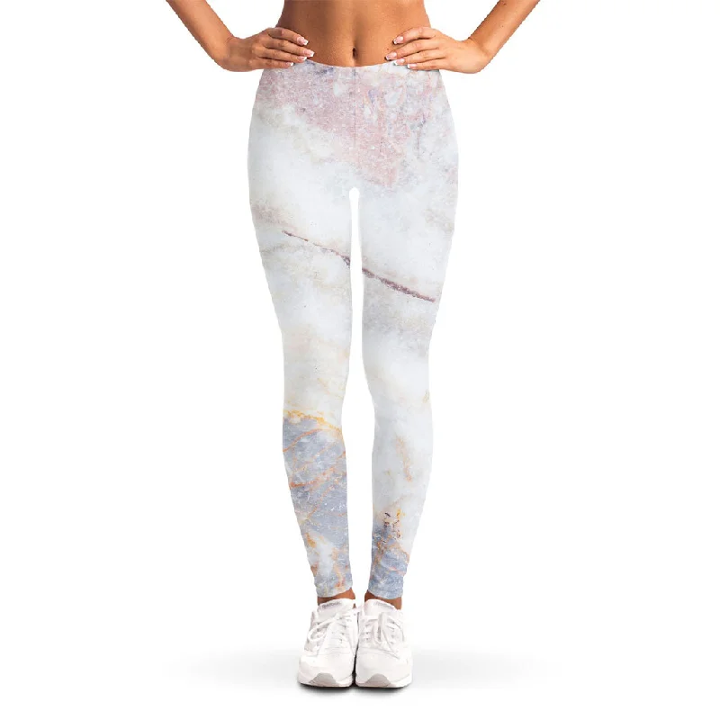 Pink White Grey Marble Print Women's Leggings