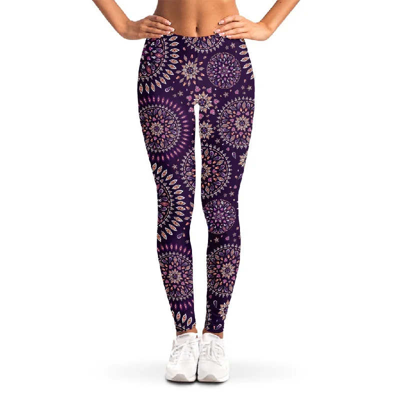 Purple Bohemian Mandala Pattern Print Women's Leggings