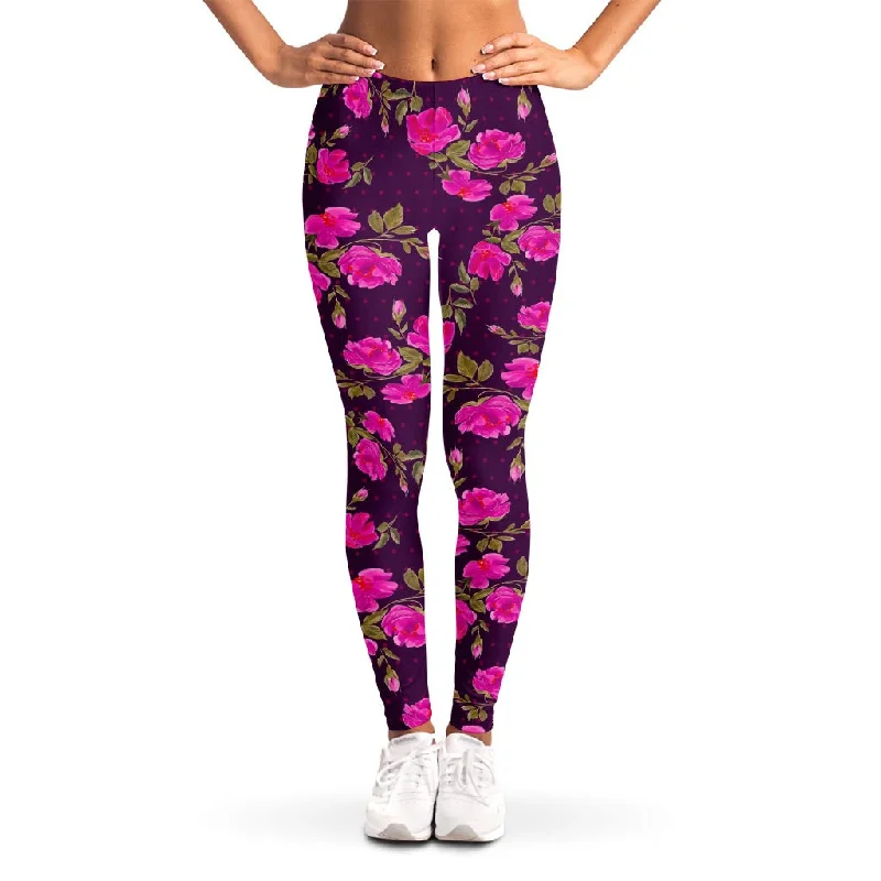 Purple Floral Flower Pattern Print Women's Leggings