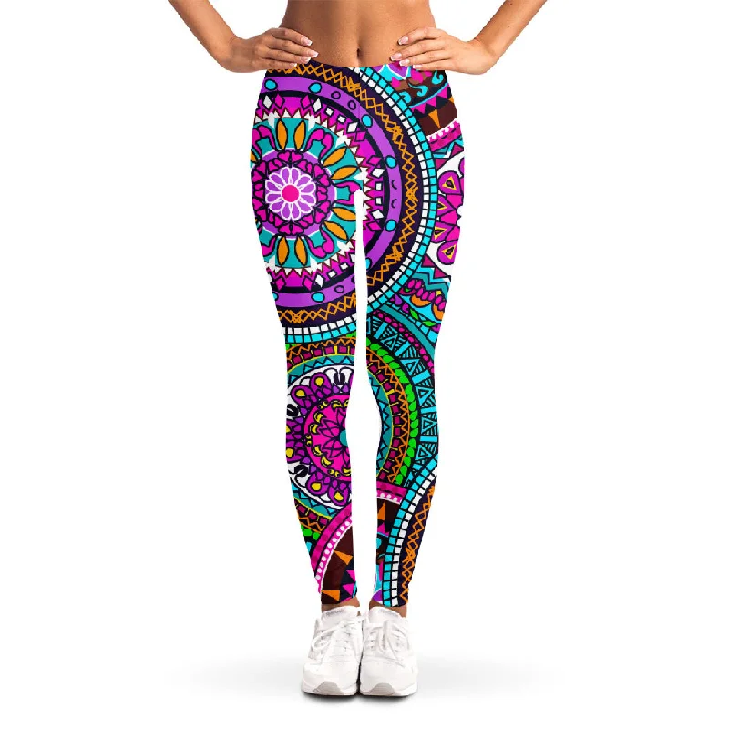 Purple Teal Circle Mandala Print Women's Leggings