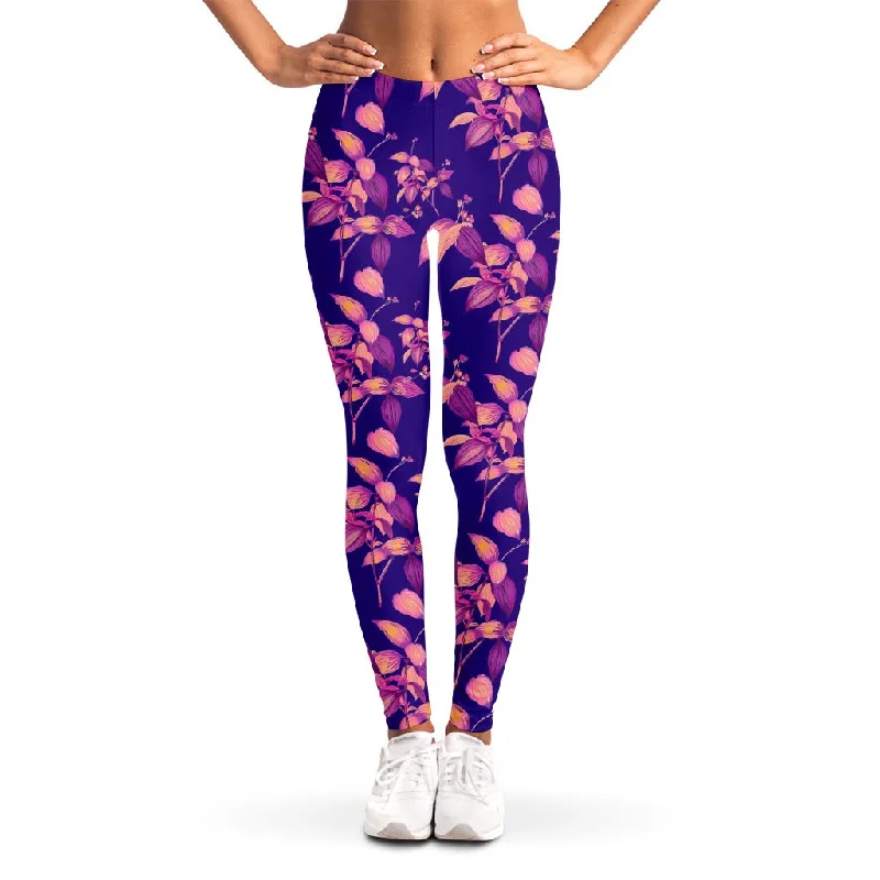 Purple Tropical Hawaiian Pattern Print Women's Leggings