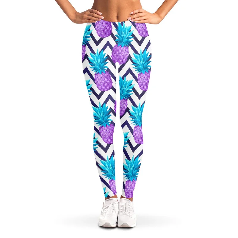 Purple Zig Zag Pineapple Pattern Print Women's Leggings