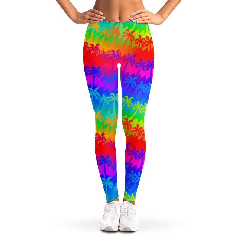 Rainbow Palm Tree Pattern Print Women's Leggings