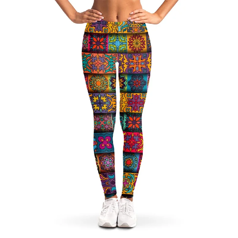 Rectangle Mandala Bohemian Pattern Print Women's Leggings