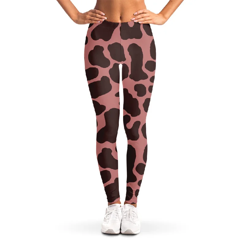 Red Brown Cow Print Women's Leggings