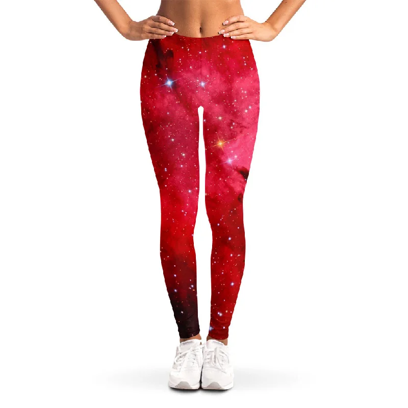 Red Galaxy Space Cloud Print Women's Leggings