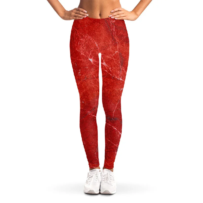 Red Marble Print Women's Leggings