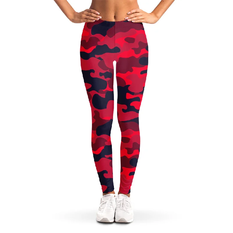 Red Pink And Black Camouflage Print Women's Leggings