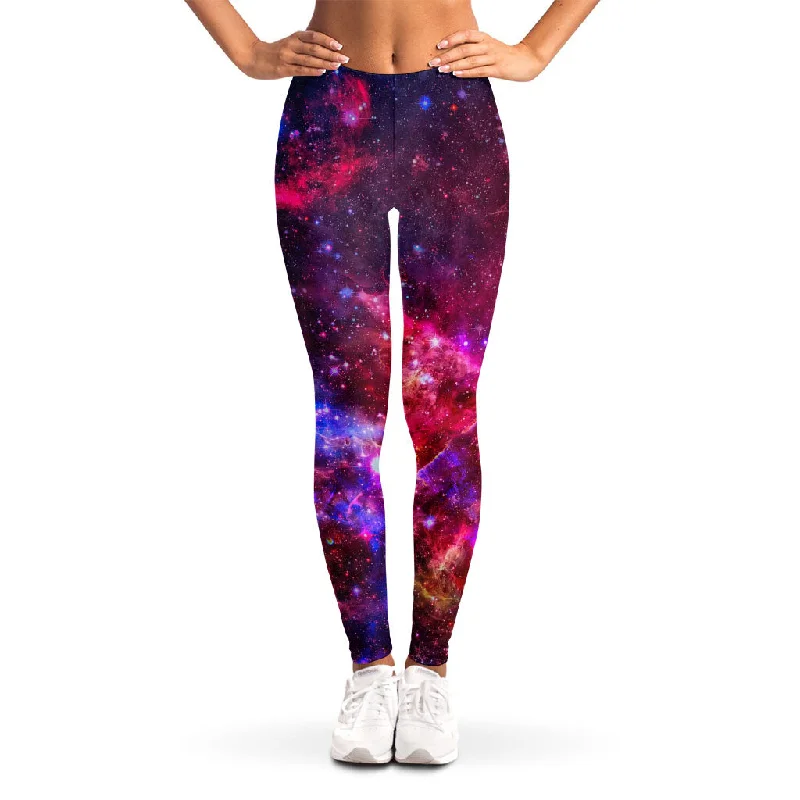 Red Purple Nebula Galaxy Space Print Women's Leggings