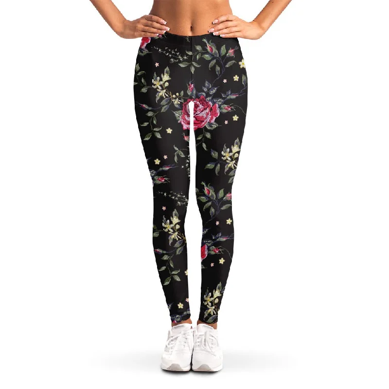 Red Rose Floral Pattern Print Women's Leggings