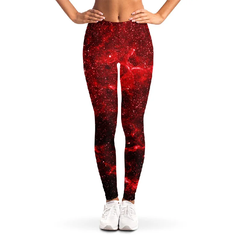 Red Stardust Universe Galaxy Space Print Women's Leggings