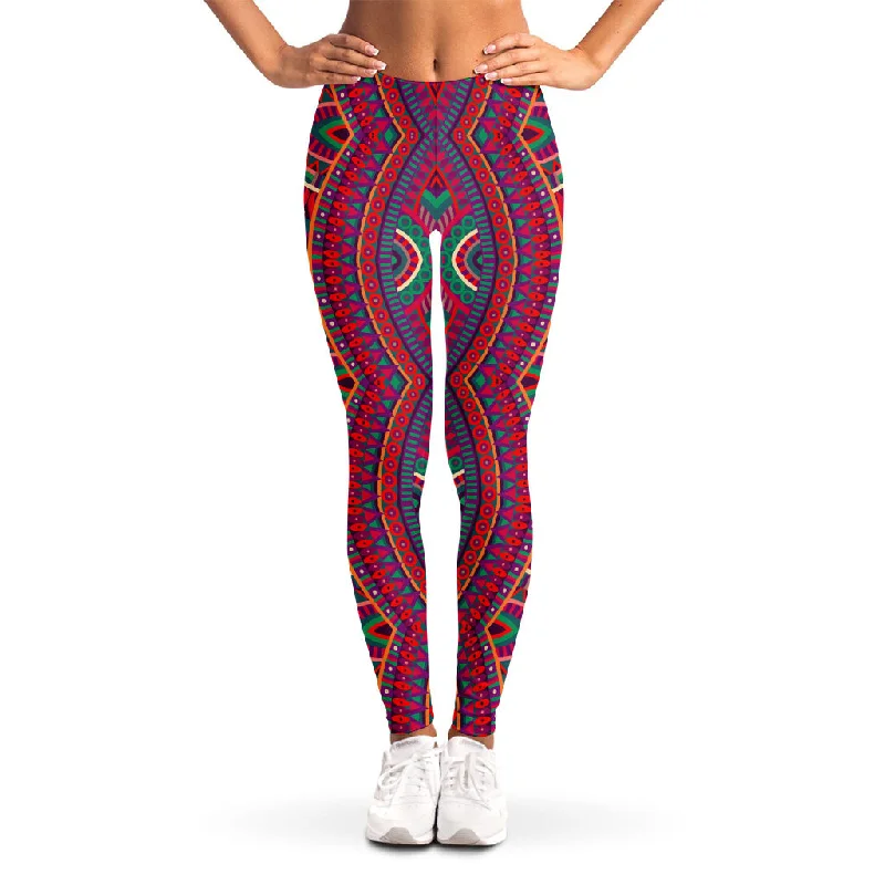 Red Tribal Ethnic Mandala Print Women's Leggings