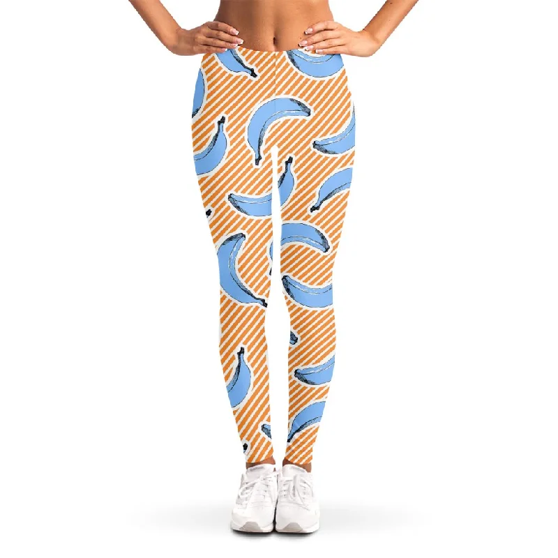 Retro Blue Banana Pattern Print Women's Leggings