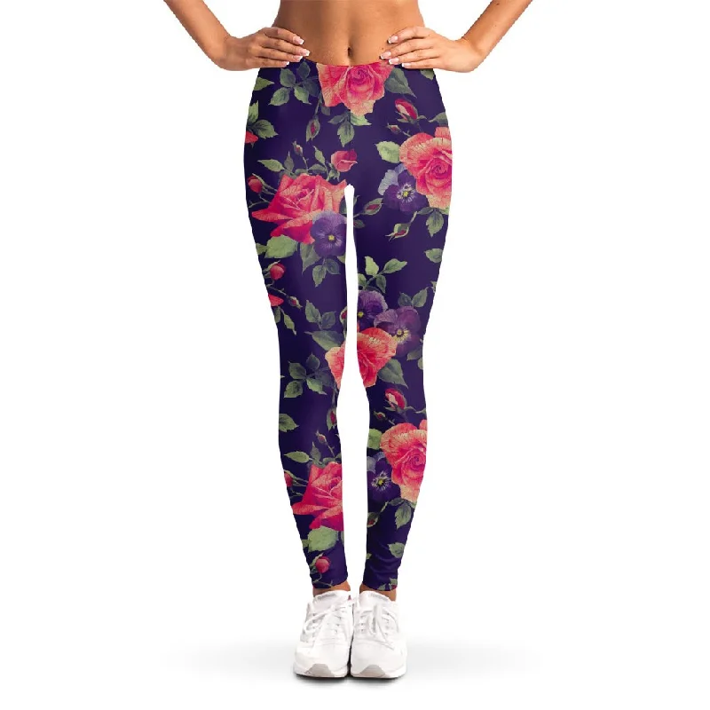 Rose Pansy Floral Flower Pattern Print Women's Leggings