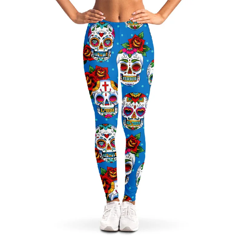 Rose Sugar Skull Pattern Print Women's Leggings