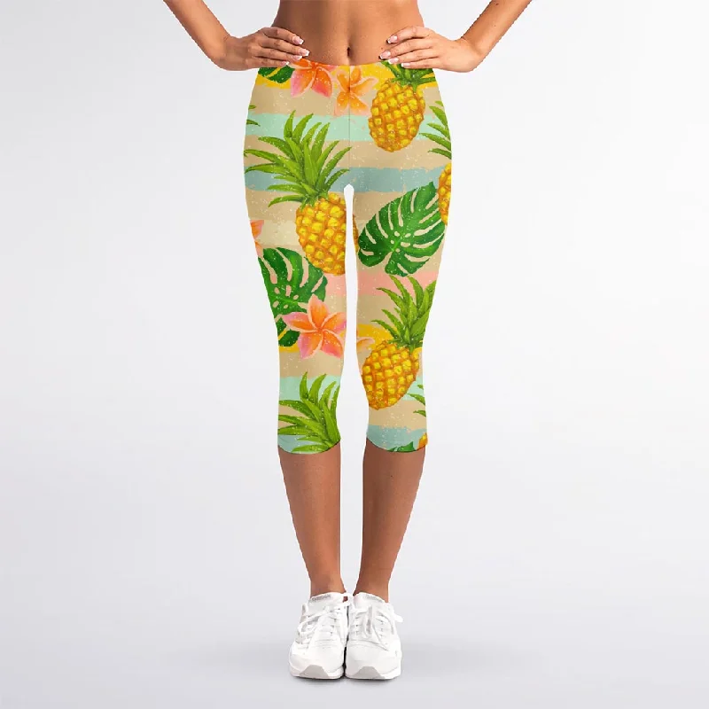 Sand Beach Pineapple Pattern Print Women's Capri Leggings